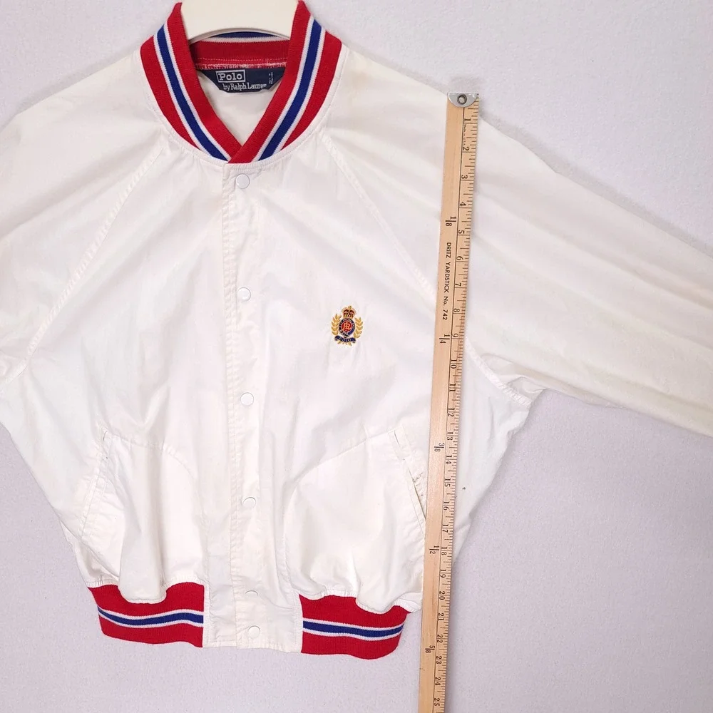 Polo Ralph Lauren‎ Vintage Mens M White Varsity Bomber Jacket Crest Logo